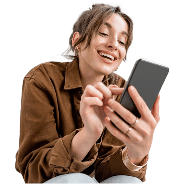 woman in a brown jacket smiling