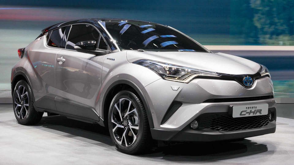 Silver ToyotaC-HR in a showroom