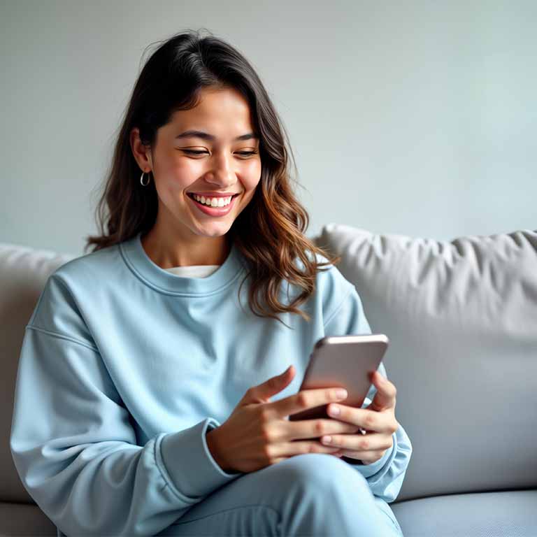 Happy Woman On Phone On Couch