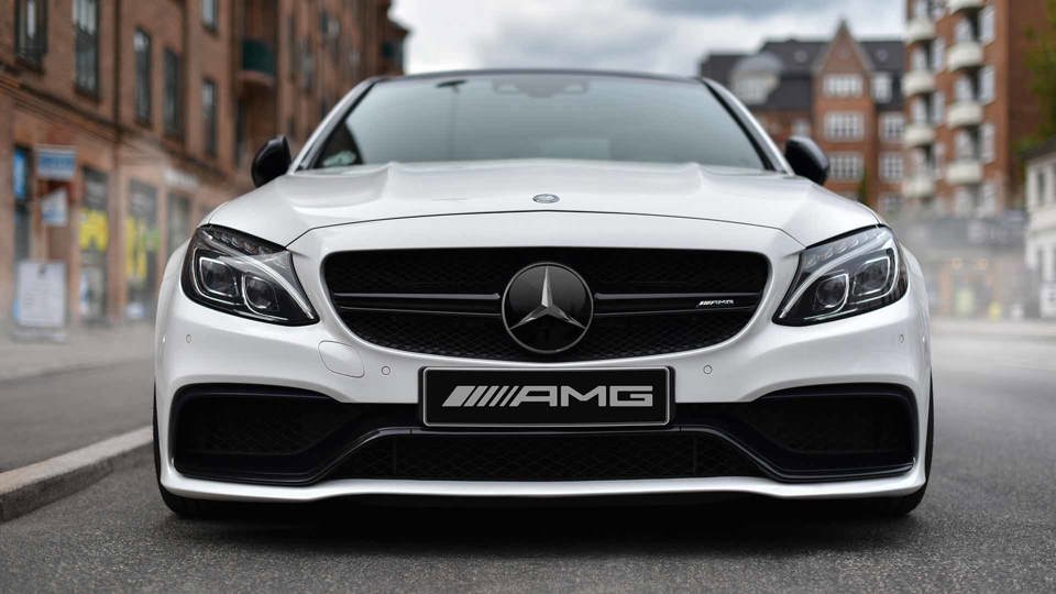 Front of a white Mercedes-Benz AMG