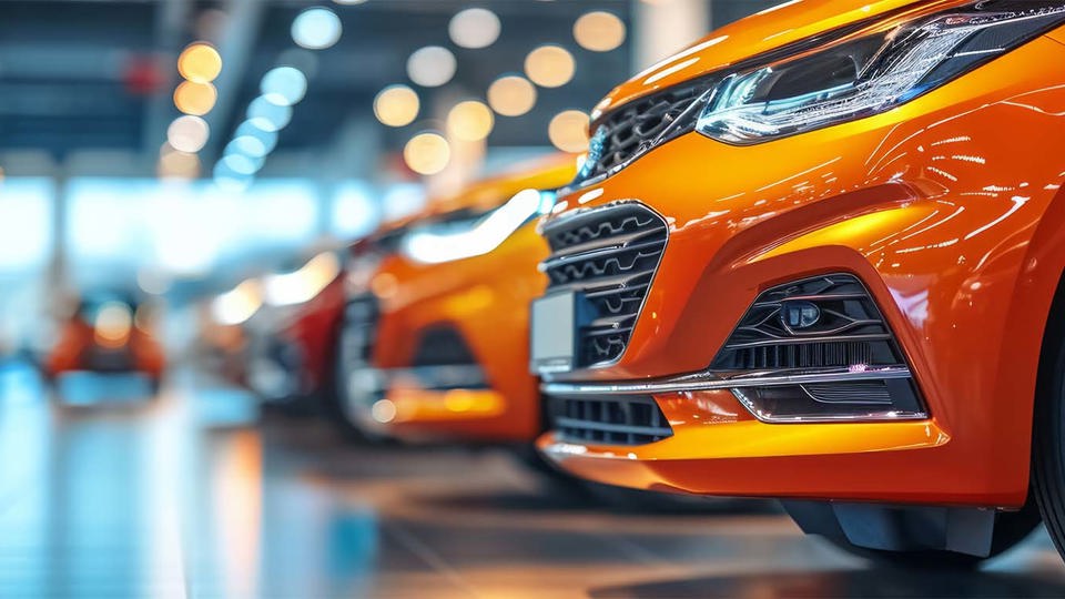 Orange cars in showroom - Partner Banner