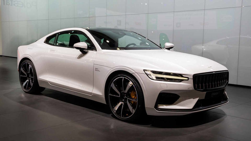 White Polestar 1 in a showroom