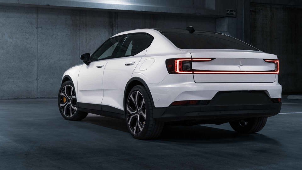 Back of a white Polestar 2