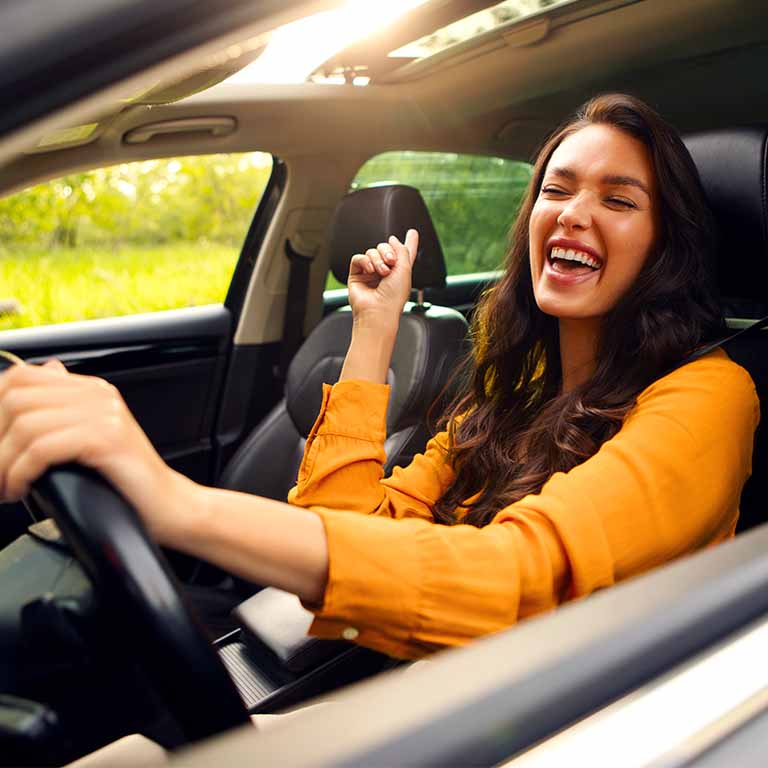Laughing Woman In Car